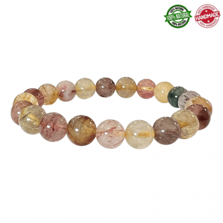 Bracciale Quarzo Rutilato Multicolore perle da 8mm in Pietra Naturale - Qualità A