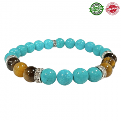 Bracciale Turquenite e Occhio di Tigre perle pietra naturale da 8mm - Qualità A