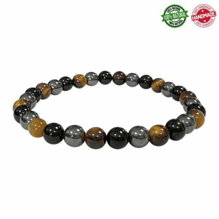 Braccialetto Ematite, Occhio di Tigre, Ossidiana Nera perline pietra naturale da 6mm - Qualità A
