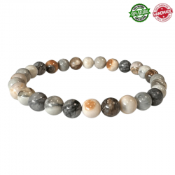 Braccialetto Diaspro Foglia d'Argento perline in pietra naturale da 6mm - Qualità A
