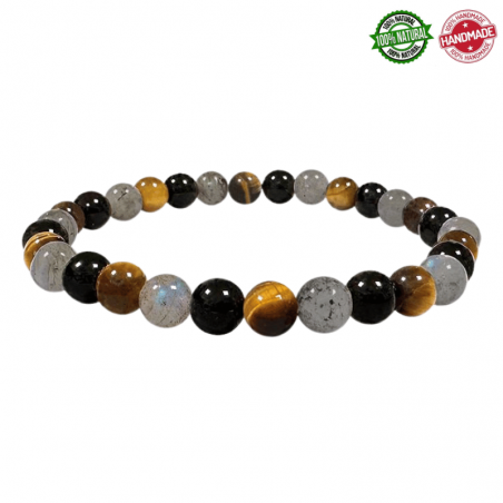 Braccialetto Labradorite, Occhio di Tigre, Onice Nero perline pietra naturale da 6mm - Qualità A