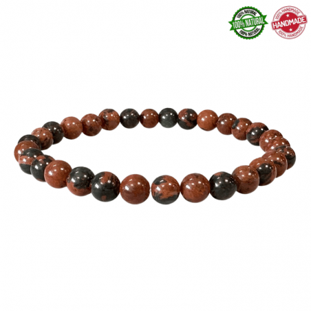 Braccialetto Ossidiana Mogano perline pietra naturale da 6mm - Qualità AB
