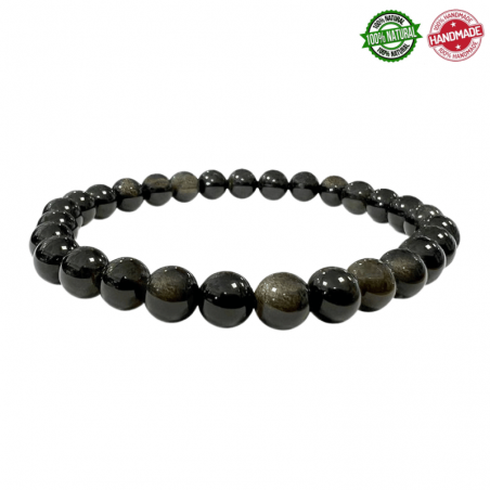 Braccialetto Ossidiana Nera Dorata perline pietra naturale da 6mm - Qualità A