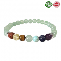 Braccialetto Avventurina Verde & 7 Chakra perline in pietra naturale da 6mm - Qualità AB