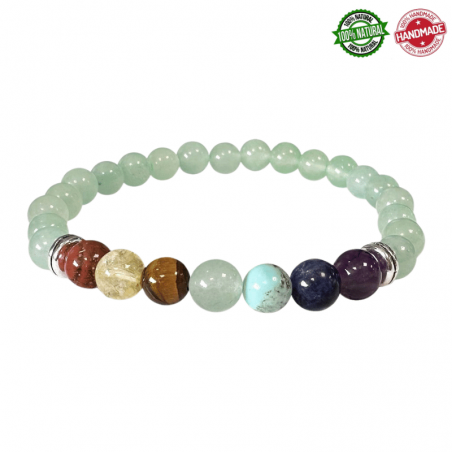 Braccialetto Avventurina Verde & 7 Chakra perline in pietra naturale da 6mm - Qualità AB