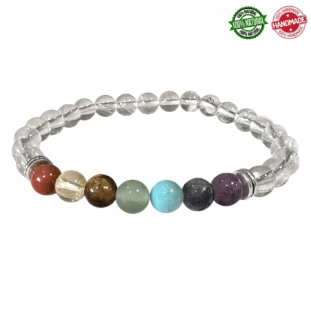 Braccialetto Cristallo di Rocca e Pietre 7 Chakra perline da 6mm - Qualità A
