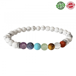 Braccialetto Howlite e Pietre 7 Chakra perline in Pietra Naturale da 6mm - Qualità A