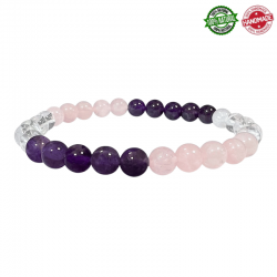 Braccialetto Ametista, Cristallo di Rocca, Quarzo Rosa perline da 6mm pietra naturale - Qualità A