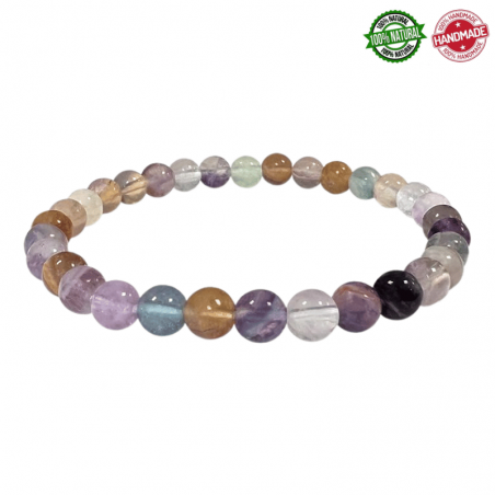 Braccialetto Fluorite Multicolore perline in pietra naturale da 6mm - Qualità AA
