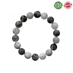 Bracciale Cristallo di Rocca e Tormalina Nera perle in pietra naturale da 10mm - Qualità A