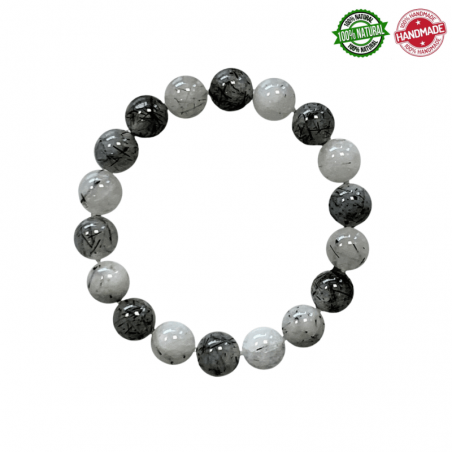 Bracciale Cristallo di Rocca e Tormalina Nera perle in pietra naturale da 10mm - Qualità A