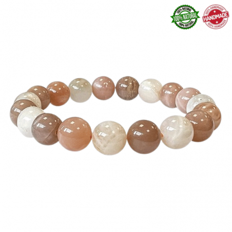 Bracciale Pietra di Luna multicolore perle in pietra naturale da 10mm - Qualità A