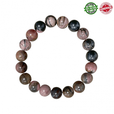 Bracciale Rodonite perle in pietra naturale da 10mm - Qualità AB