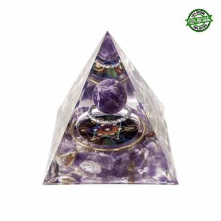 Piramide Orgonite con sfera di Ametista e Metatron - (60 x 60 x 65mm)