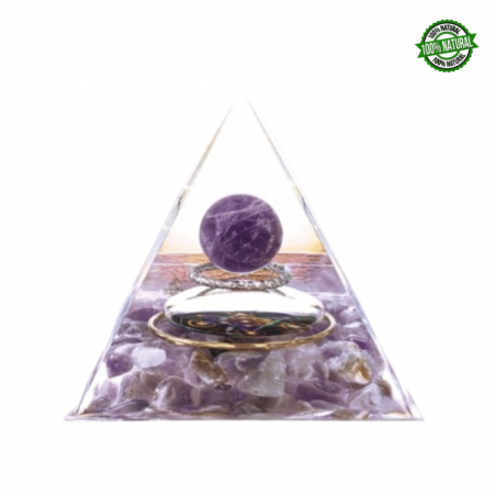 Piramide Orgonite con sfera di Ametista e Metatron - (60 x 60 x 65mm)