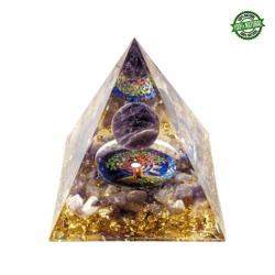 Piramide Orgonite con sfera di Ametista e Albero della Vita - (60 x 60 x 65mm)