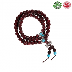 Mala Tibetano in legno con grani ornamentali da 6mm e dorje - 108 grani