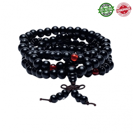 Mala Tibetano 108 grani in legno e grani ornamentali da 8mm
