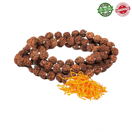Mala Tibetano Rudraksha 8mm – 108 Grani con Nappa Arancione e Gialla