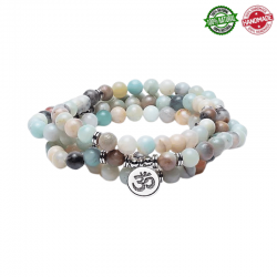 Mala Tibetano 108 perle Amazzonite da 8mm in pietra naturale con Simbolo Ohm - Qualità A