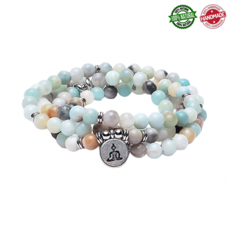 Mala Tibetano 108 perle Amazzonite da 8mm in pietra naturale con Simbolo Buddha - Qualità A
