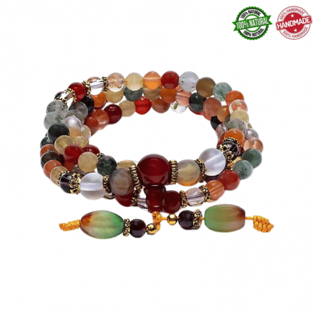 Mala Tibetano 108 perle Agata Multicolore, Ametista e Cristallo di Rocca da 5mm - Qualità A
