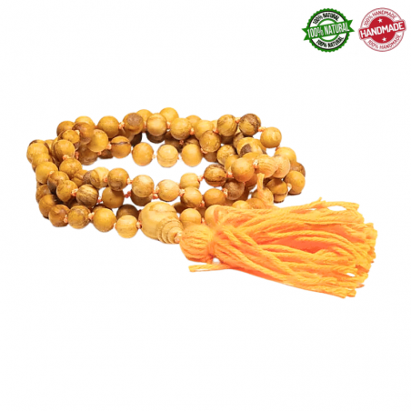 Mala Tibetano 108 perle di Palo Santo aromatico da 9mm con grano Guru + nodi
