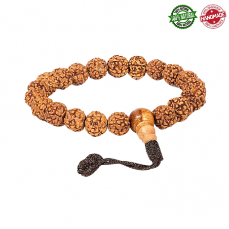 Mala Tibetano 21 grani Rudraksha da 8mm con 5 semi mukhi regolabile