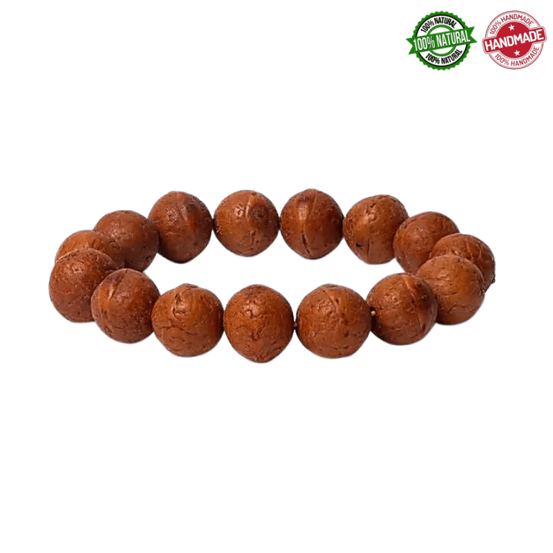 Braccialetto con 18 semi naturali di Bodhi da 14mm su filo elasticizzato