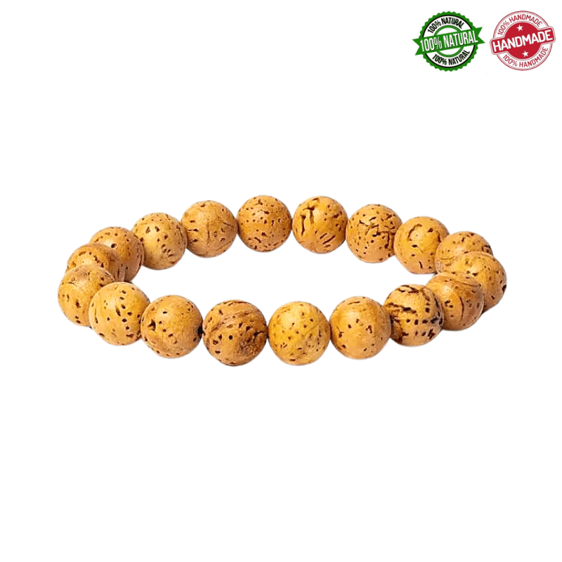 Braccialetto con 18 semi naturali di Bodhi Lucidati da 12mm su filo elasticizzato