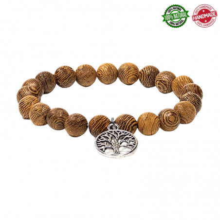 Mala Tibetano braccialetto in legno wenge con Albero della Vita - 21 grani