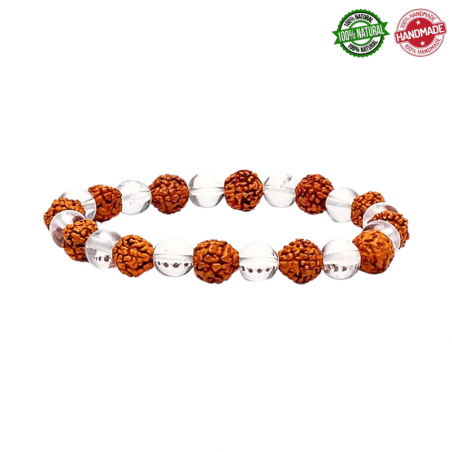 Braccialetto Semi Rudraksha & Perline Cristallo di rocca