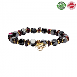 Braccialetto Ematite & Granato Sfaccettato con ciondolo Ohm