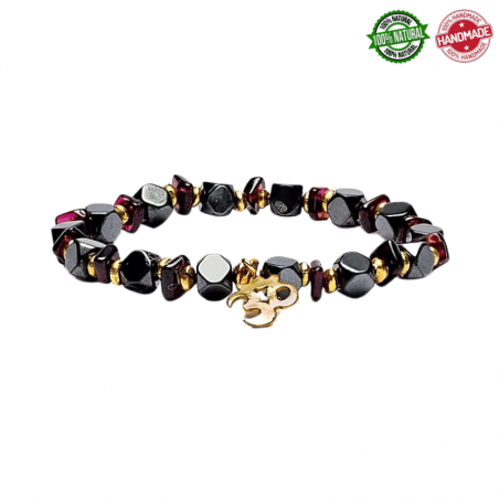 Braccialetto Ematite & Granato Sfaccettato con ciondolo Ohm