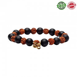 Braccialetto Semi Rudraksha & Perline Pietra Lavica con Ohm