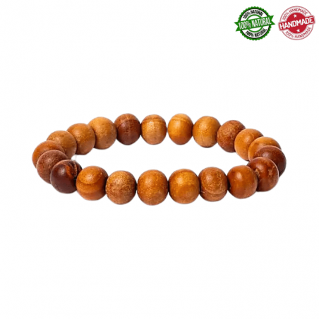 Braccialetto con 21 grani naturali in legno di cedro da 8mm su filo elasticizzato