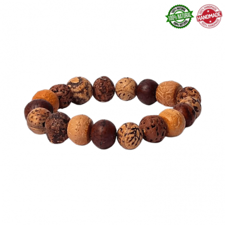 Braccialetto con 18 semi naturali di Bodhi Lucidati e Grezzi da 12mm su filo elasticizzato