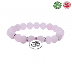 Bracciale Mala Tibetano Quarzo Rosa 8mm – 21 Grani con Ohm