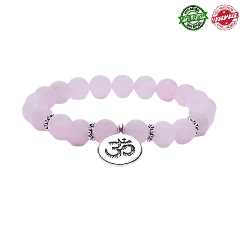 Bracciale Mala Tibetano Quarzo Rosa 8mm – 21 Grani con Ohm