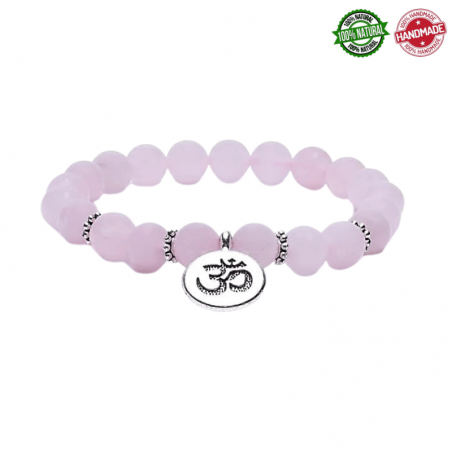 Bracciale Mala Tibetano Quarzo Rosa 8mm – 21 Grani con Ohm