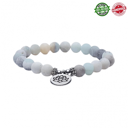 Mala Tibetano braccialetto in Amazzonite con Loto - 21 grani da 8mm