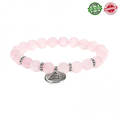 Mala Tibetano braccialetto con Quarzo Rosa e Buddha - 21 grani da 8mm