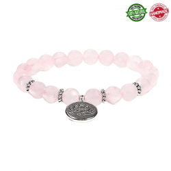 Quarzo Rosa Mala Tibetano perle da 8mm con ciondolo Loto - 21 grani