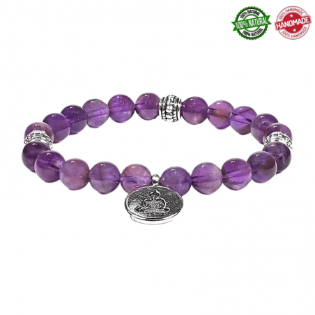 Ametista Mala Tibetano braccialetto con ciondolo Buddha - 21 grani