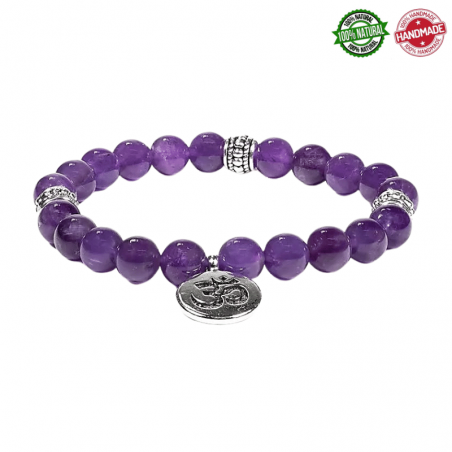 Ametista Mala Tibetano braccialetto con ciondolo Ohm - 21 grani