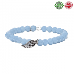 Braccialetto Angelite perle naturali da 6mm con ciondolo ala d'Angelo