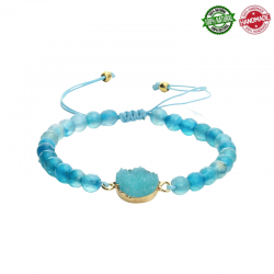 Braccialetto Agata Blu Cielo perline naturali 6mm con Drusa su filo regolabile