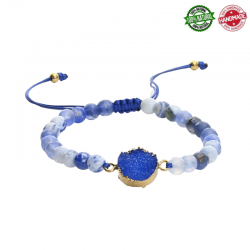 Braccialetto Agata Blu Scuro perline naturali 6mm con Drusa su filo regolabile