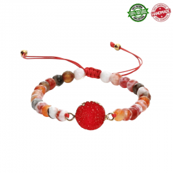Braccialetto Agata Rossa perline naturali 6mm con Drusa su filo regolabile