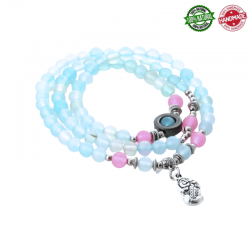Bracciale in Agata ed Ematite Multistrato ciondolo Pixiu - Light Blu